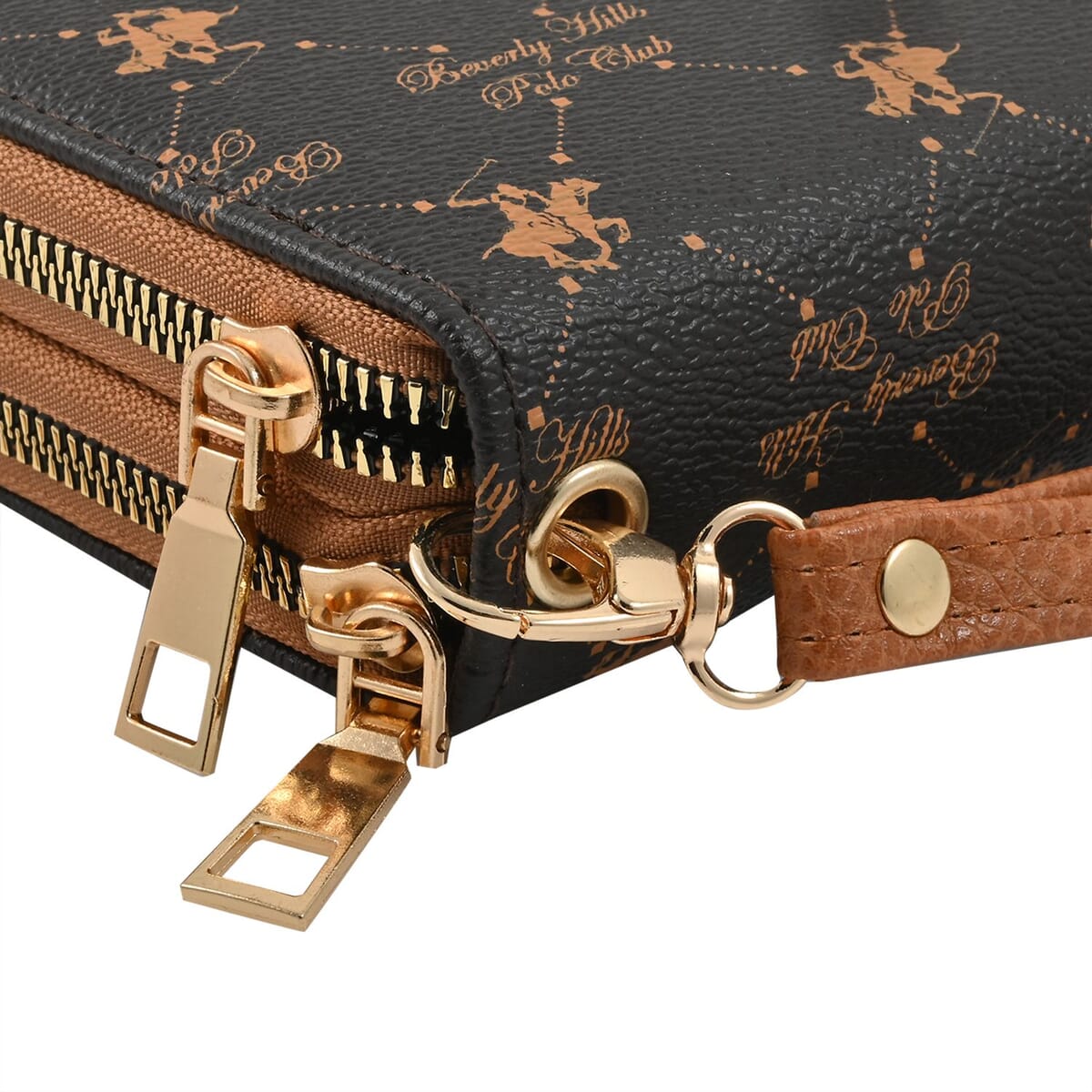 Beverly Hills Polo Club Brown Logo Pattern Vegan Leather Wristlet Wallet or Crossbody Bag image number 3