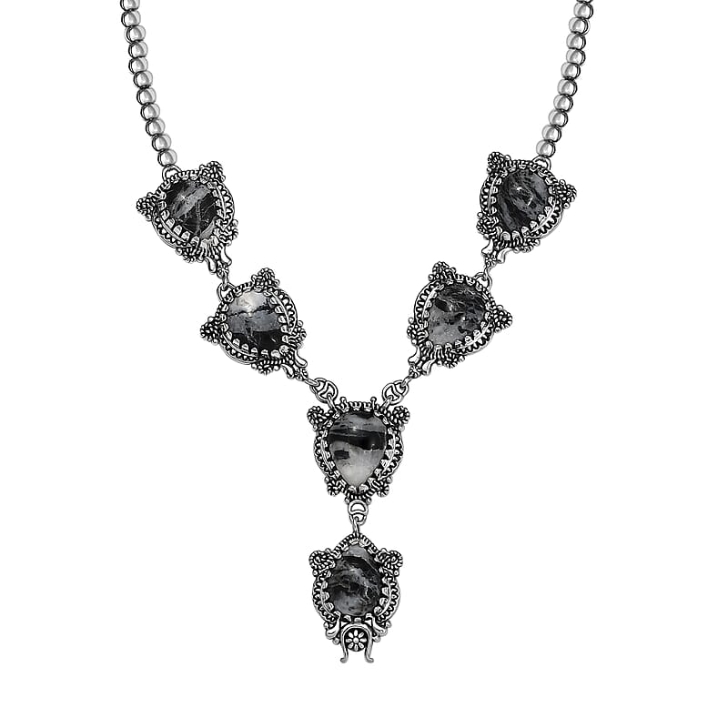 D'Joy Artisan Crafted White Buffalo 24.65 ctw  Native American and Southwest Necklace in Black Oxidized Sterling Silver 18-20 Inches