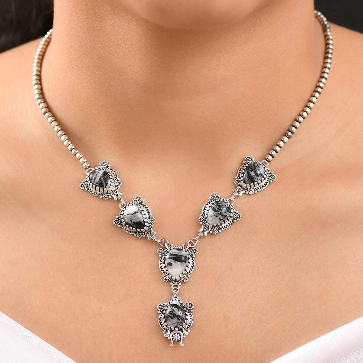D'Joy Artisan Crafted White Buffalo 24.65 ctw  Native American and Southwest Necklace in Black Oxidized Sterling Silver 18 Inches image number 2