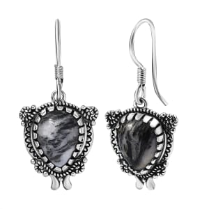 D'Joy Artisan Crafted White Buffalo 7.75 ctw Native American and Southwestern Earrings in Black Oxidized Sterling Silver