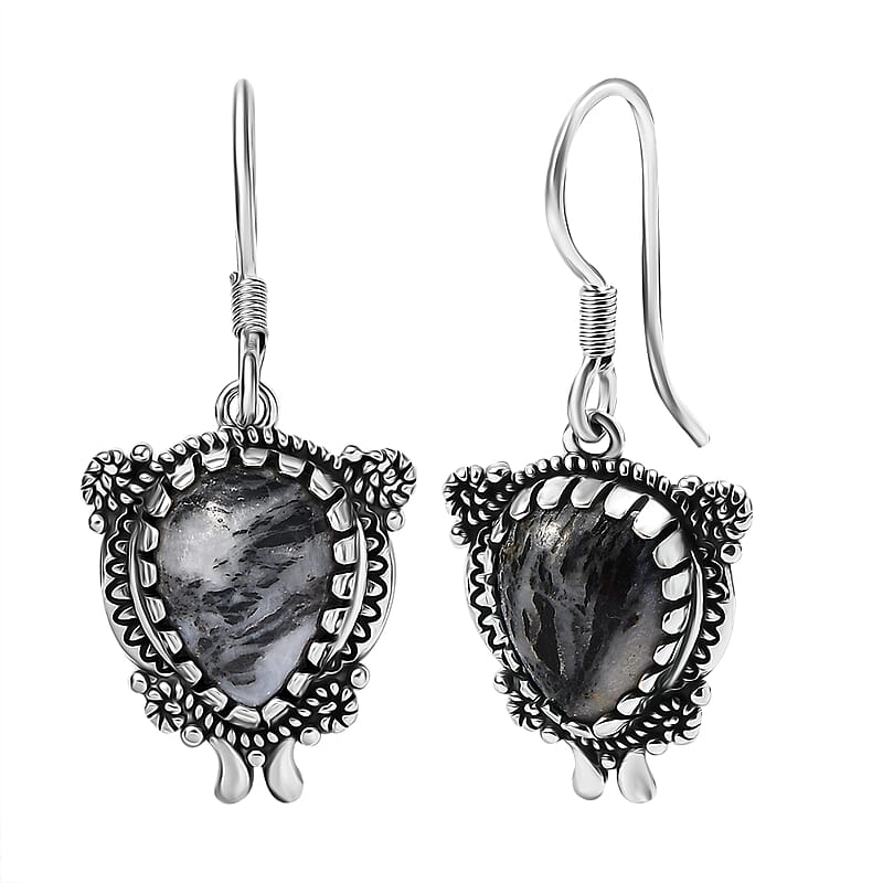 D'Joy Artisan Crafted White Buffalo 7.75 ctw Native American and Southwestern Earrings in Black Oxidized Sterling Silver