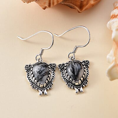 D'Joy Artisan Crafted White Buffalo 7.75 ctw Native American and Southwestern Earrings in Black Oxidized Sterling Silver