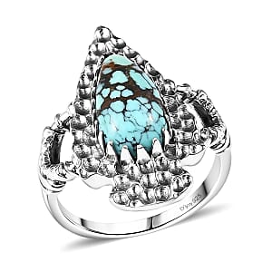 D'Joy Artisan Crafted Blue Moon Turquoise 2.65 ctw Arrowhead Ring in Black Oxidized Sterling Silver (Size 6.0)