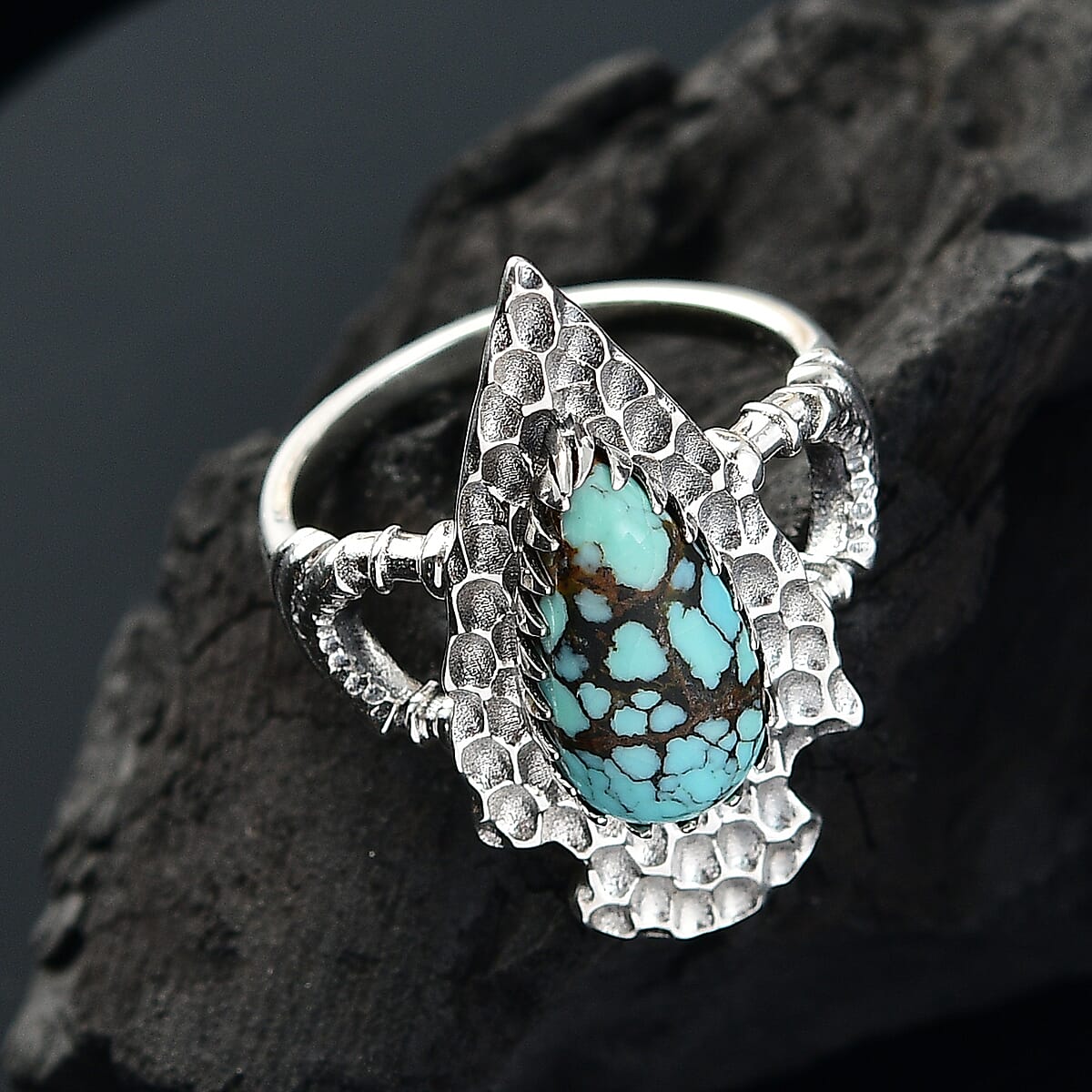 D'Joy Artisan Crafted Blue Moon Turquoise 2.65 ctw Arrowhead Ring in Black Oxidized Sterling Silver (Size 8.0) image number 1