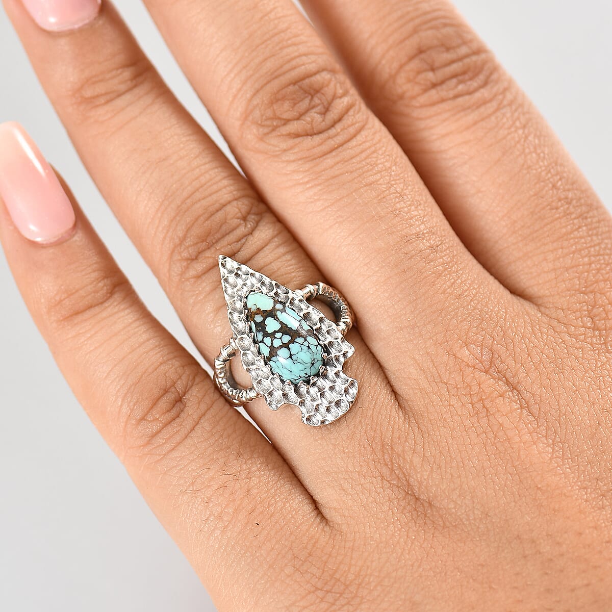 D'Joy Artisan Crafted Blue Moon Turquoise 2.65 ctw Arrowhead Ring in Black Oxidized Sterling Silver (Size 8.0) image number 2