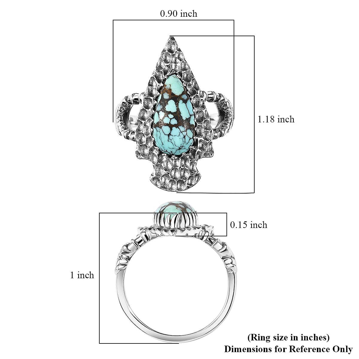 D'Joy Artisan Crafted Blue Moon Turquoise 2.65 ctw Arrowhead Ring in Black Oxidized Sterling Silver (Size 8.0) image number 5