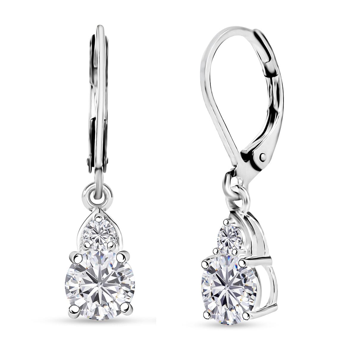 D'Joy Lab Created White Sapphire 2.30 ctw Lever Back Earrings in Sterling Silver and Stainless Steel image number 0