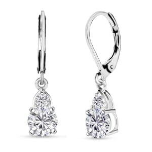 D'Joy Lab Created White Sapphire 2.30 ctw Lever Back Earrings in Sterling Silver and Stainless Steel