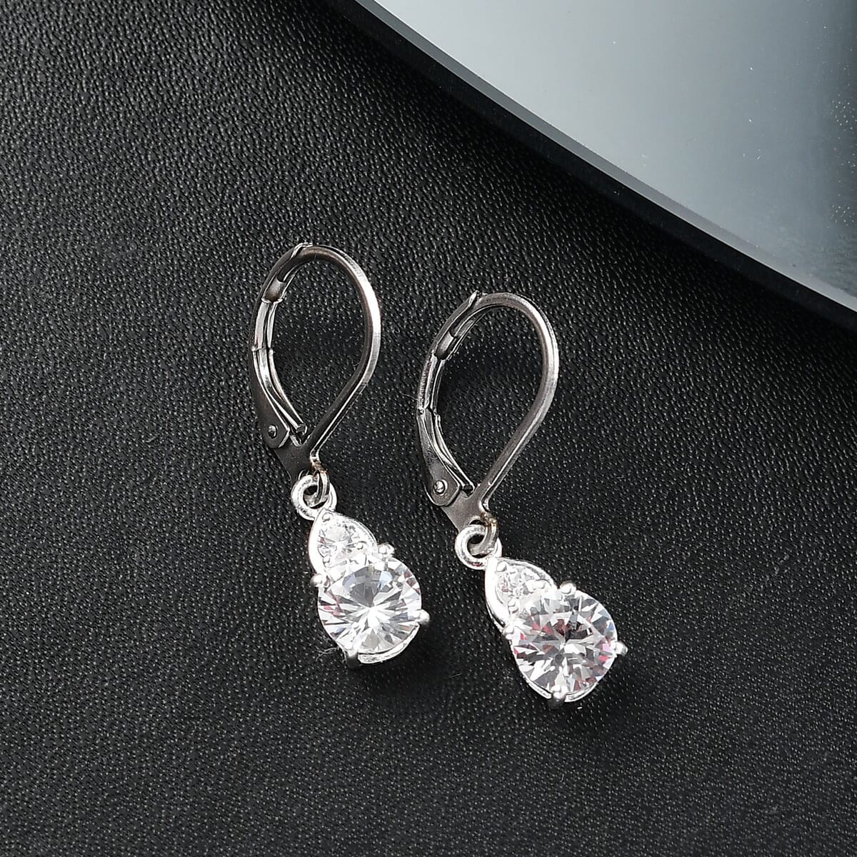 D'Joy Lab Created White Sapphire 2.30 ctw Lever Back Earrings in Sterling Silver and Stainless Steel image number 1