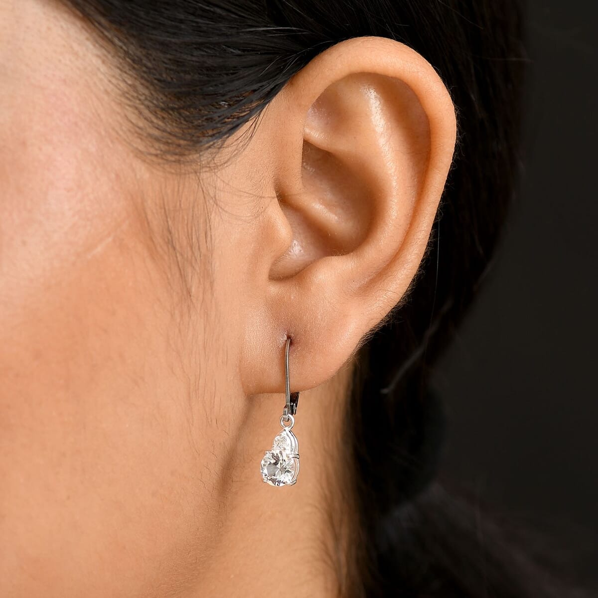 D'Joy Lab Created White Sapphire 2.30 ctw Lever Back Earrings in Sterling Silver and Stainless Steel image number 2