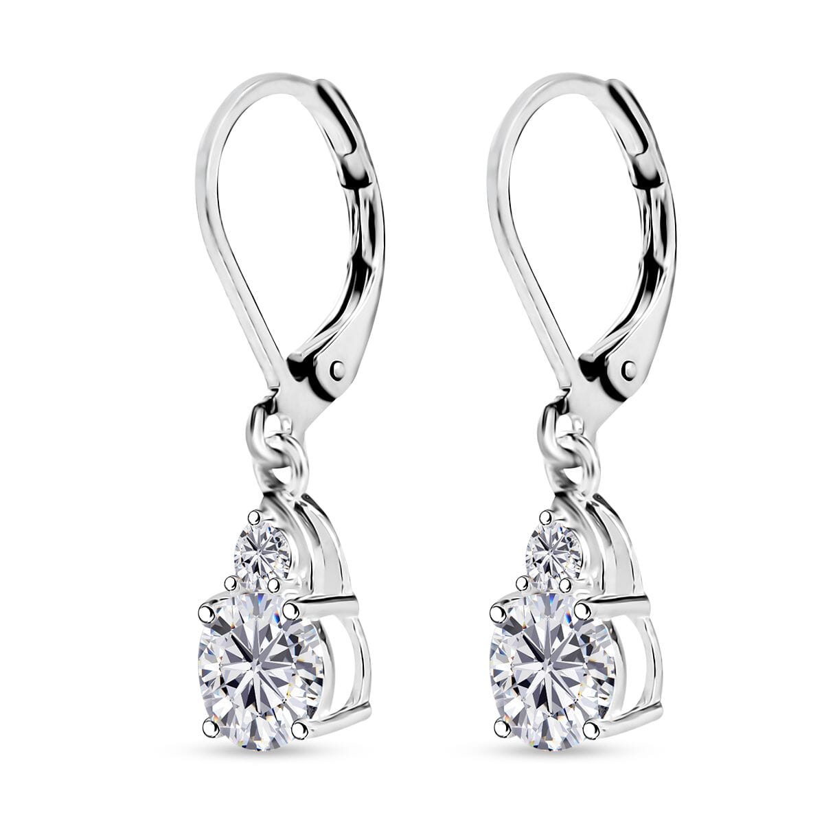 D'Joy Lab Created White Sapphire 2.30 ctw Lever Back Earrings in Sterling Silver and Stainless Steel image number 3