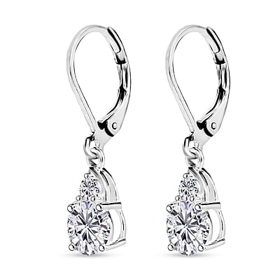 D'Joy Lab Created White Sapphire 2.30 ctw Lever Back Earrings in Sterling Silver and Stainless Steel