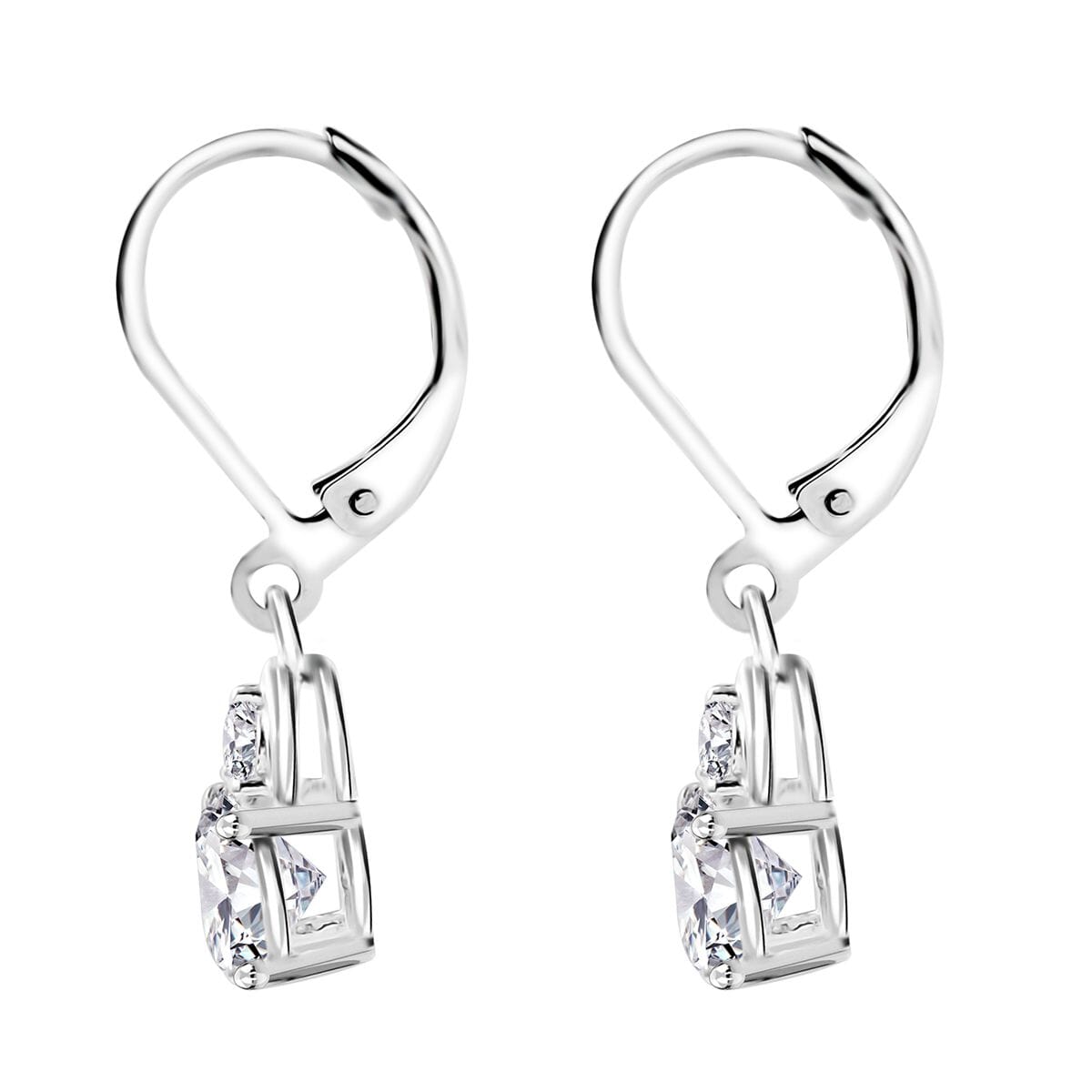D'Joy Lab Created White Sapphire 2.30 ctw Lever Back Earrings in Sterling Silver and Stainless Steel image number 4