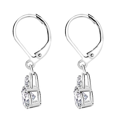D'Joy Lab Created White Sapphire 2.30 ctw Lever Back Earrings in Sterling Silver and Stainless Steel