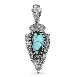 D'Joy Artisan Crafted Blue Moon Turquoise 2.90 ctw Arrowhead Pendant without Chain in Black Oxidized Sterling Silver