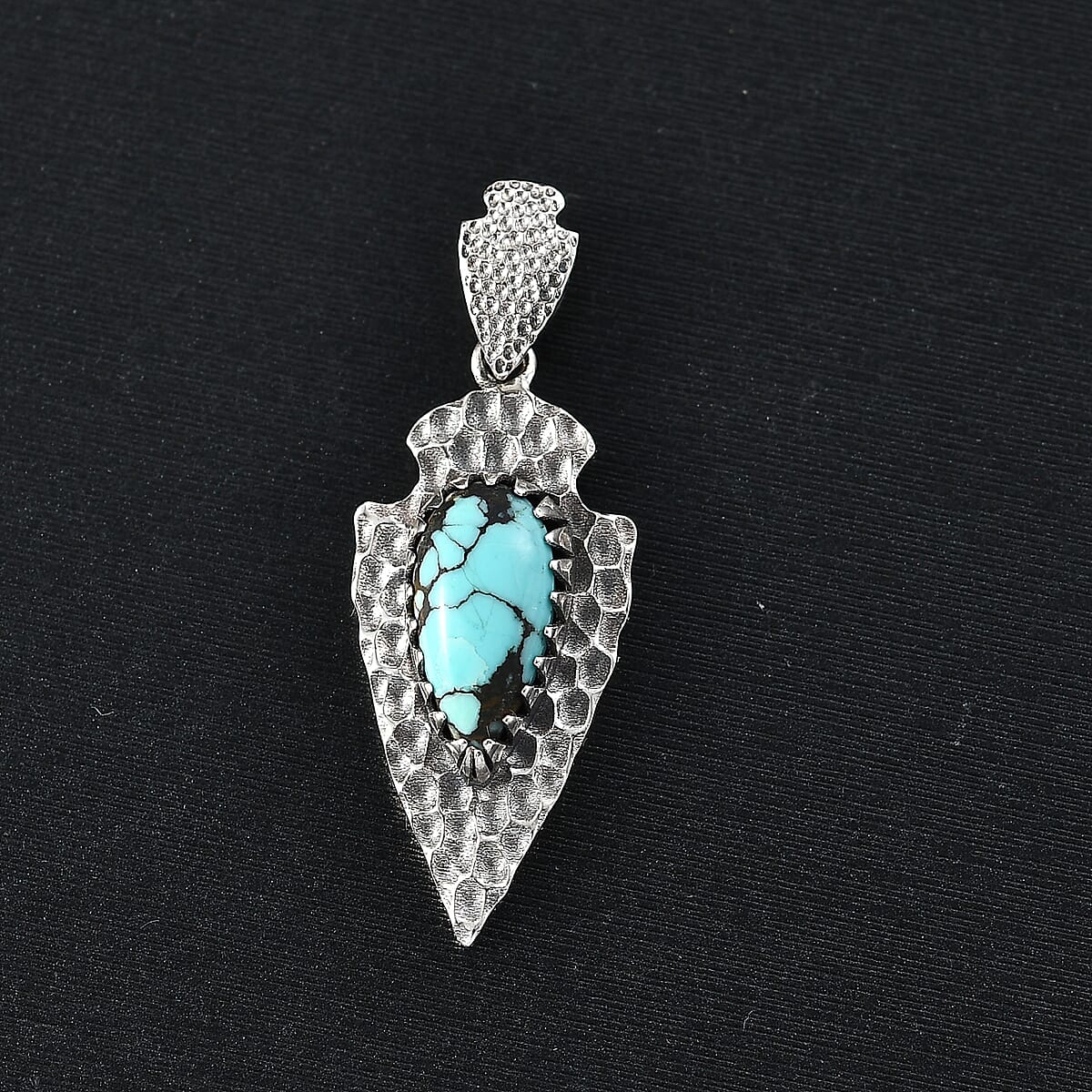 D'Joy Artisan Crafted Blue Moon Turquoise 2.90 ctw Arrowhead Pendant without Chain in Black Oxidized Sterling Silver image number 1