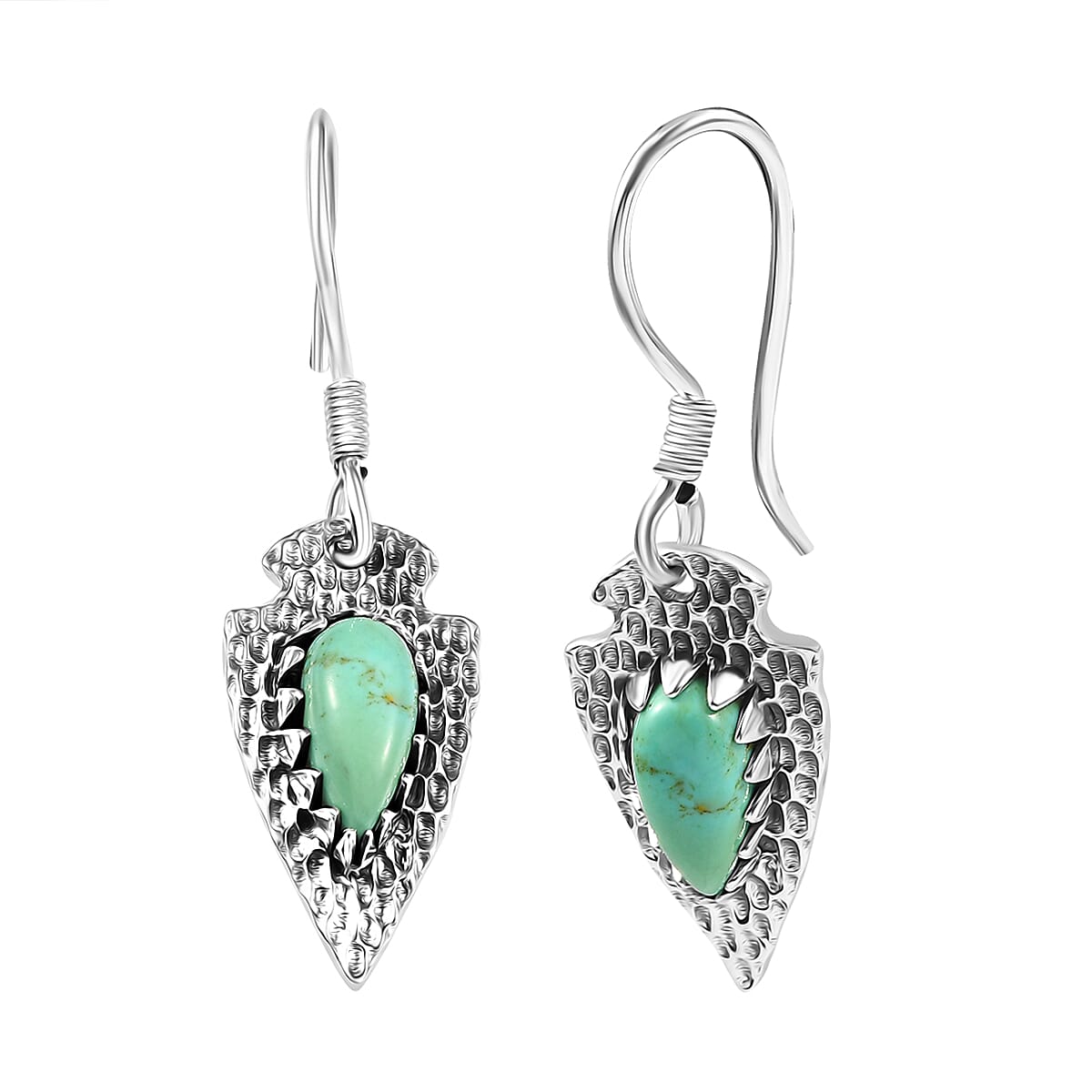 D'Joy Artisan Crafted Blue Moon Turquoise 3.40 ctw Arrowhead Earrings in Black Oxidized Sterling Silver image number 0