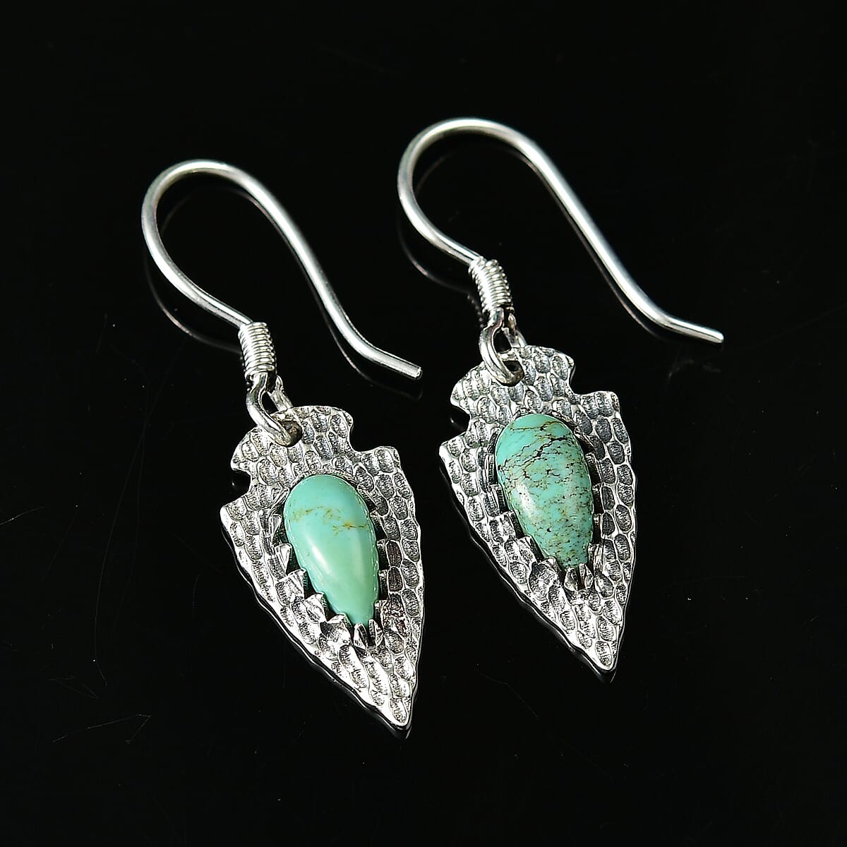 D'Joy Artisan Crafted Blue Moon Turquoise 3.40 ctw Arrowhead Earrings in Black Oxidized Sterling Silver image number 1