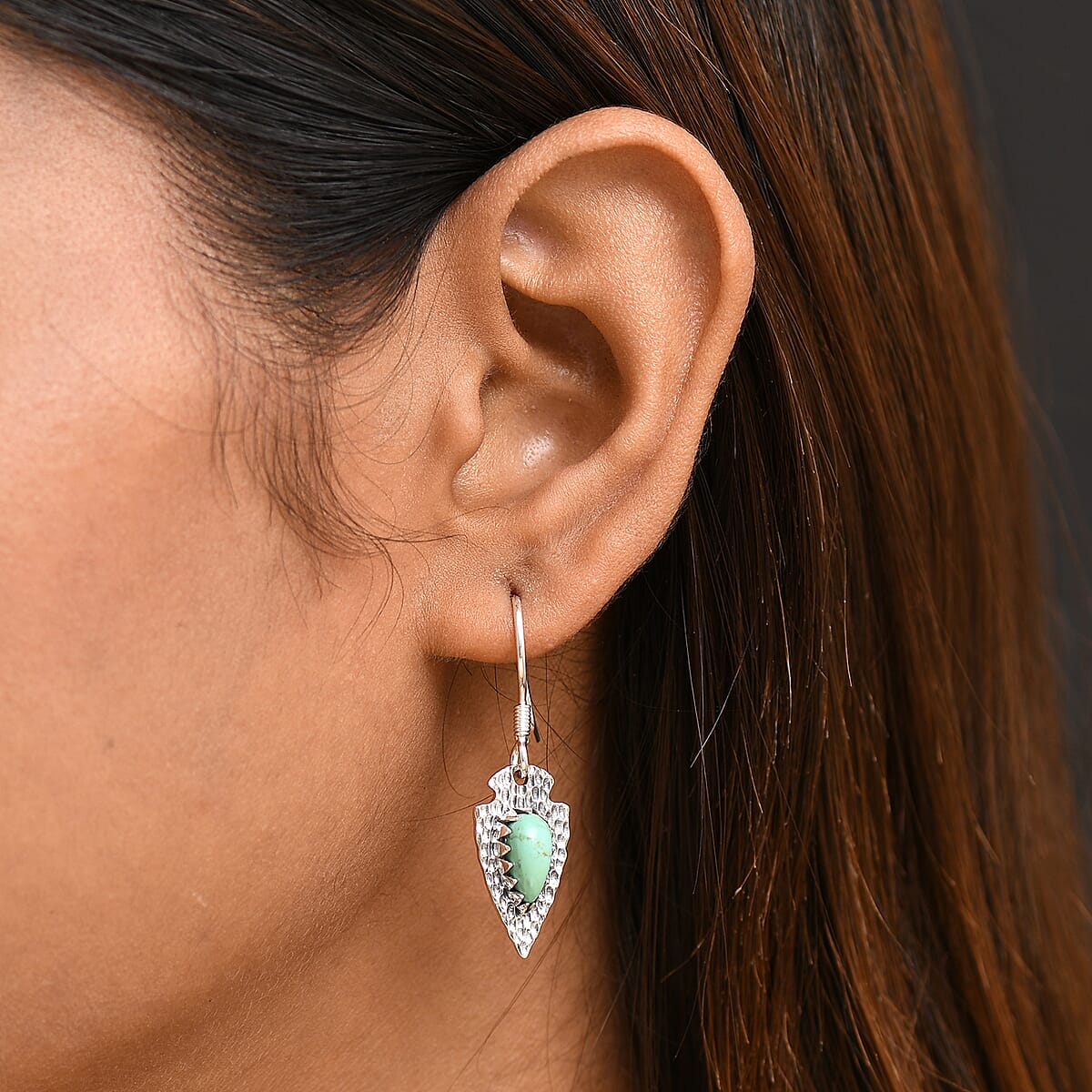 D'Joy Artisan Crafted Blue Moon Turquoise 3.40 ctw Arrowhead Earrings in Black Oxidized Sterling Silver image number 2