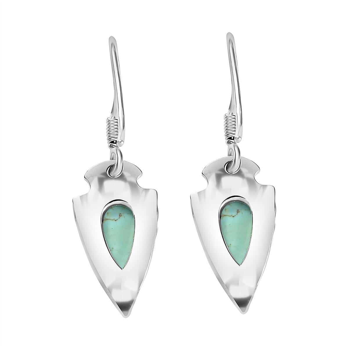 D'Joy Artisan Crafted Blue Moon Turquoise 3.40 ctw Arrowhead Earrings in Black Oxidized Sterling Silver image number 4
