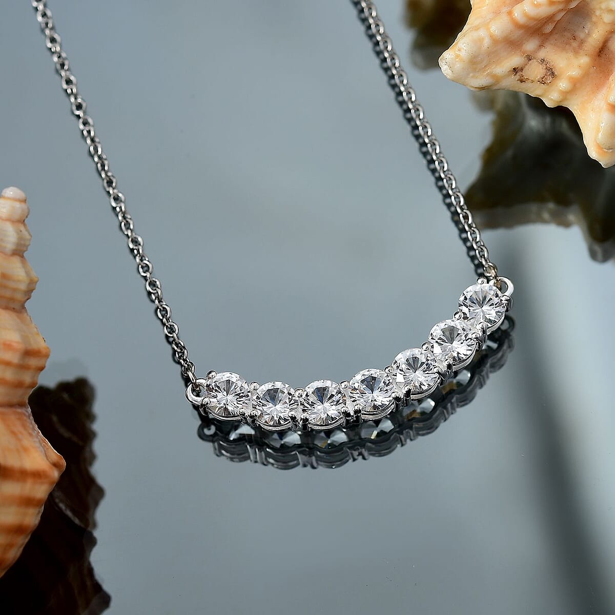 D'Joy Lab Created White Sapphire 4.20 ctw Fancy Necklace in Sterling Silver 18-20 Inches image number 1