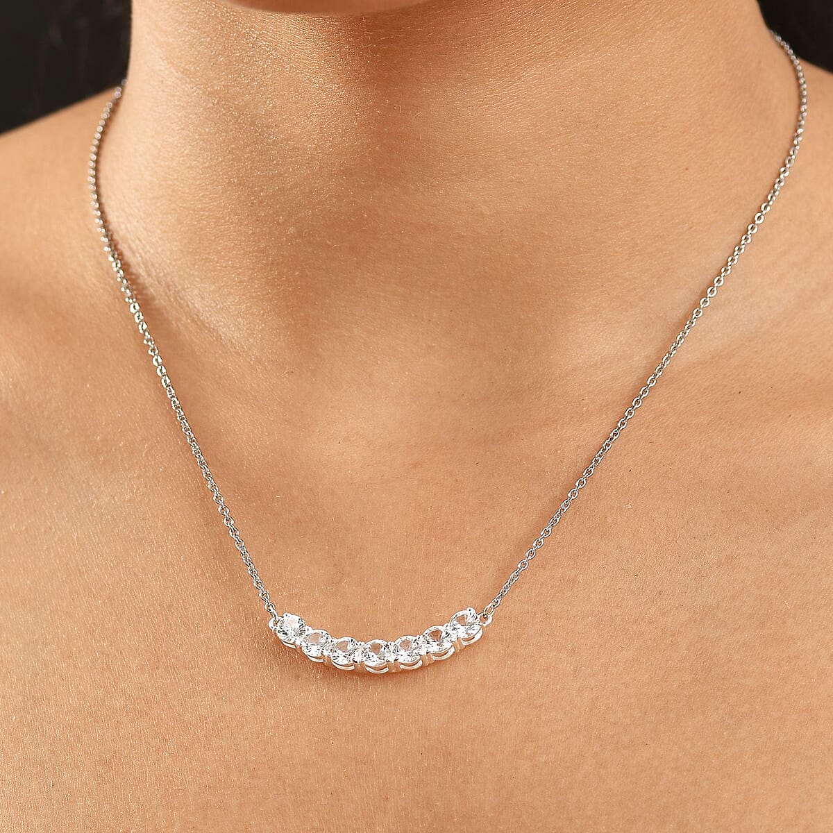 D'Joy Lab Created White Sapphire 4.20 ctw Fancy Necklace in Sterling Silver 18-20 Inches image number 2