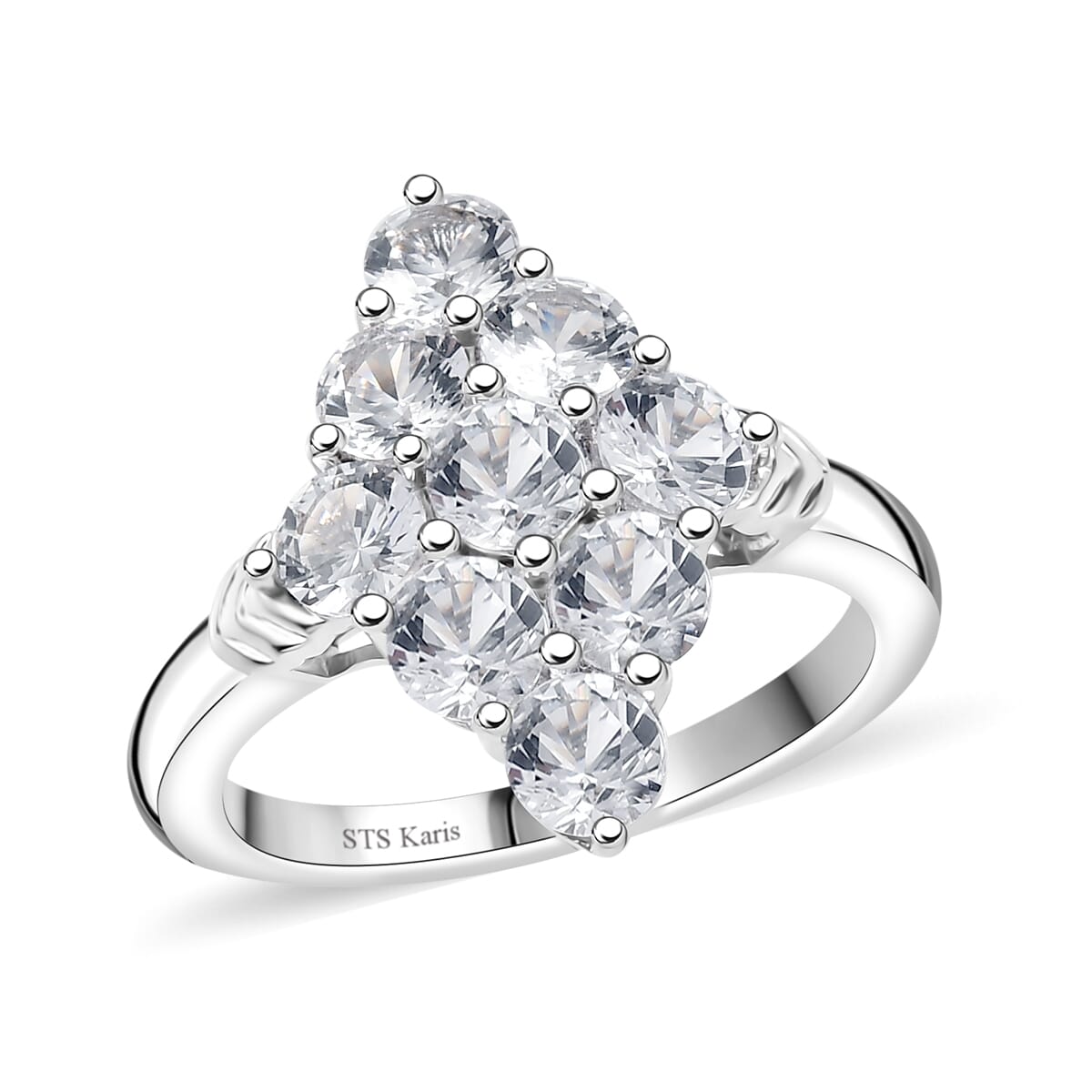 Karis Lab Created White Sapphire 2.80 ctw Radiance Cluster Ring in Platinum Bond (Size 10.0) image number 0