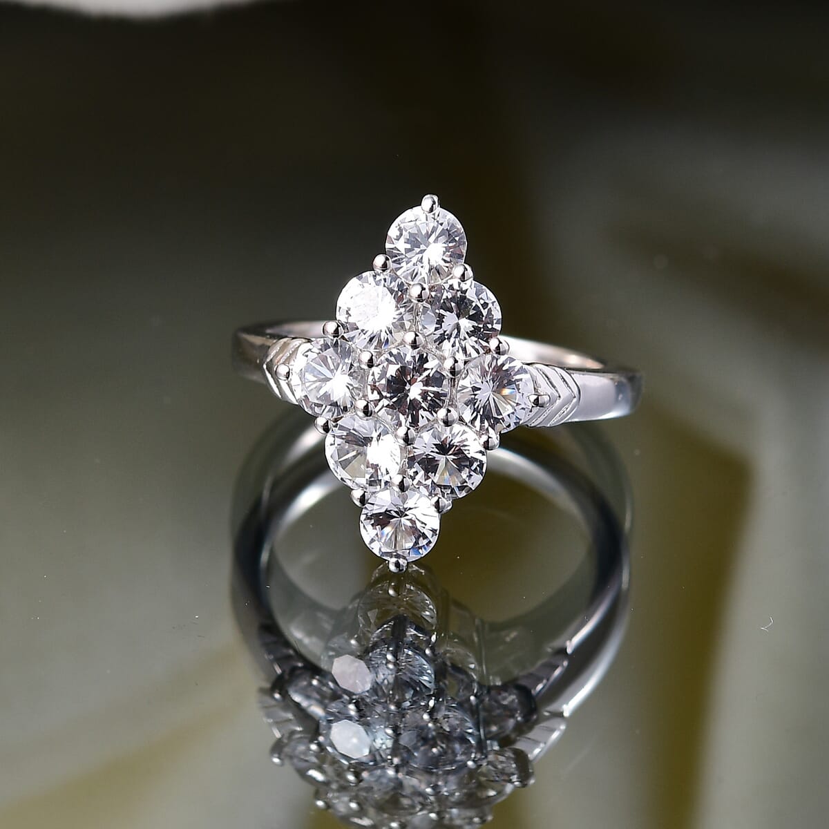 Karis Lab Created White Sapphire 2.80 ctw Radiance Cluster Ring in Platinum Bond (Size 10.0) image number 1
