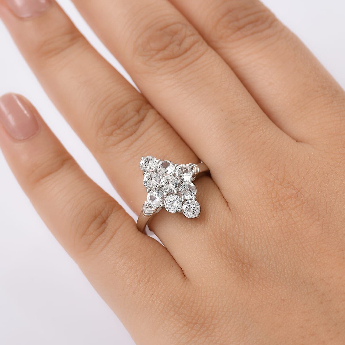 Karis Lab Created White Sapphire 2.80 ctw Radiance Cluster Ring in Platinum Bond (Size 10.0) image number 2