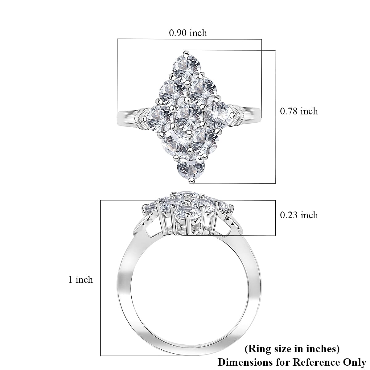 Karis Lab Created White Sapphire 2.80 ctw Radiance Cluster Ring in Platinum Bond (Size 7.0) image number 5
