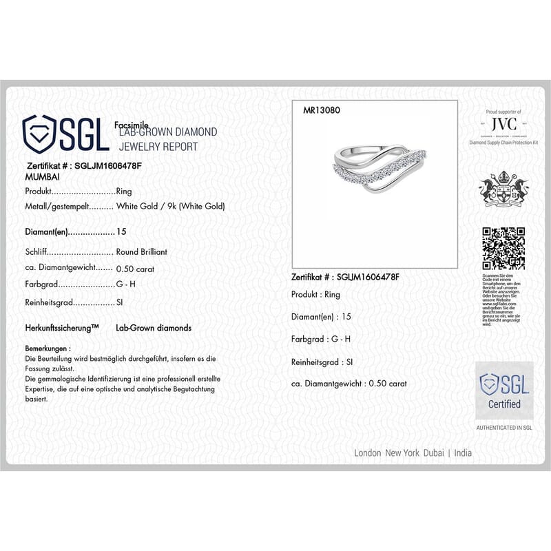 Luxuriant Lab Grown Diamond G-H SI 0.50 ctw Ring in 9K White Gold (Size 9.0)