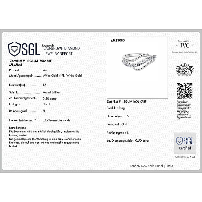 Luxuriant Lab Grown Diamond G-H SI 0.50 ctw Ring in 9K White Gold (Size 9.0)