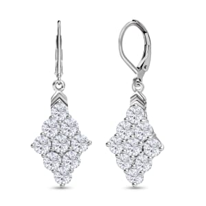 Karis Lab Created White Sapphire 5.65 ctw Radiance Cluster Earrings in Platinum Bond