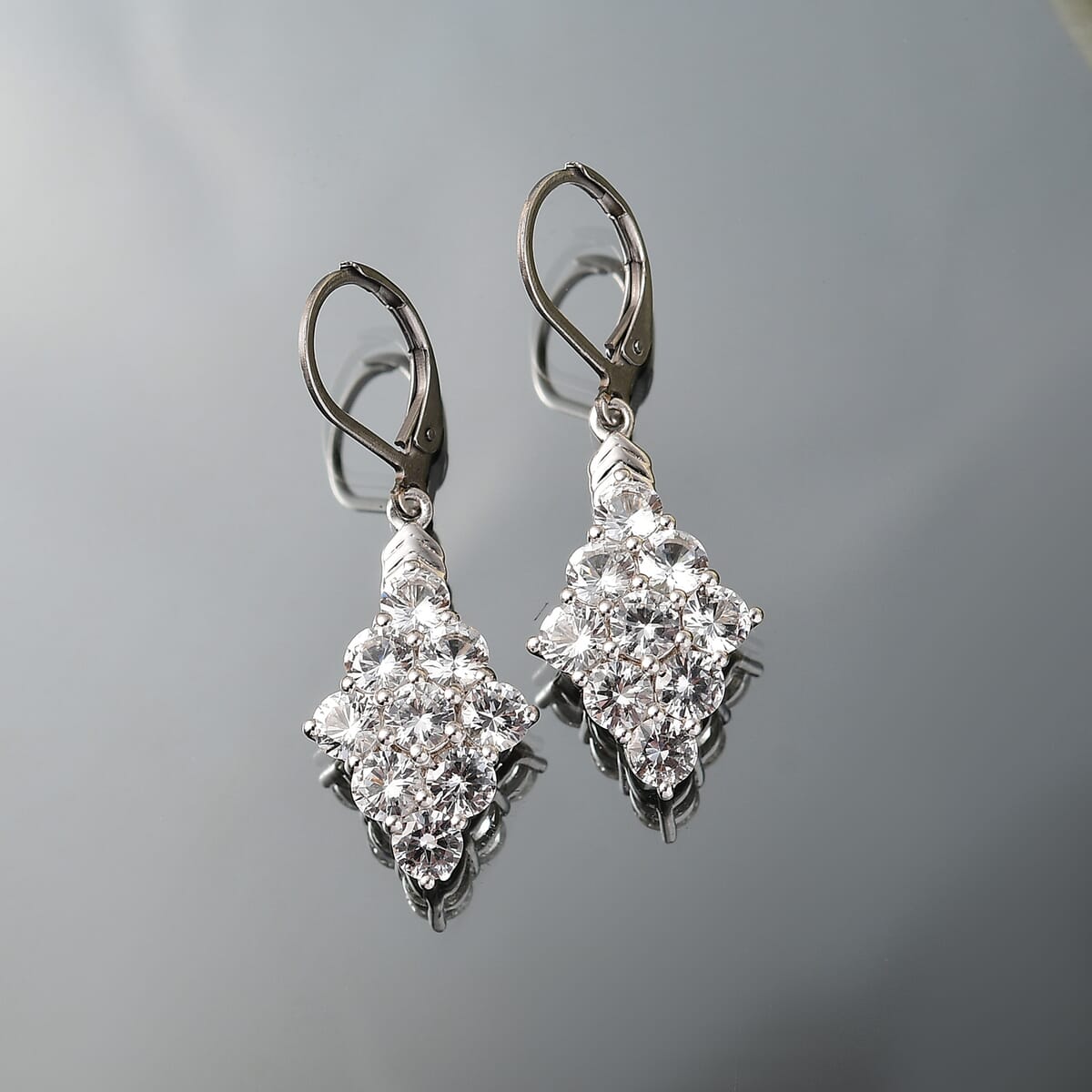 Karis Lab Created White Sapphire 5.65 ctw Radiance Cluster Earrings in Platinum Bond image number 1