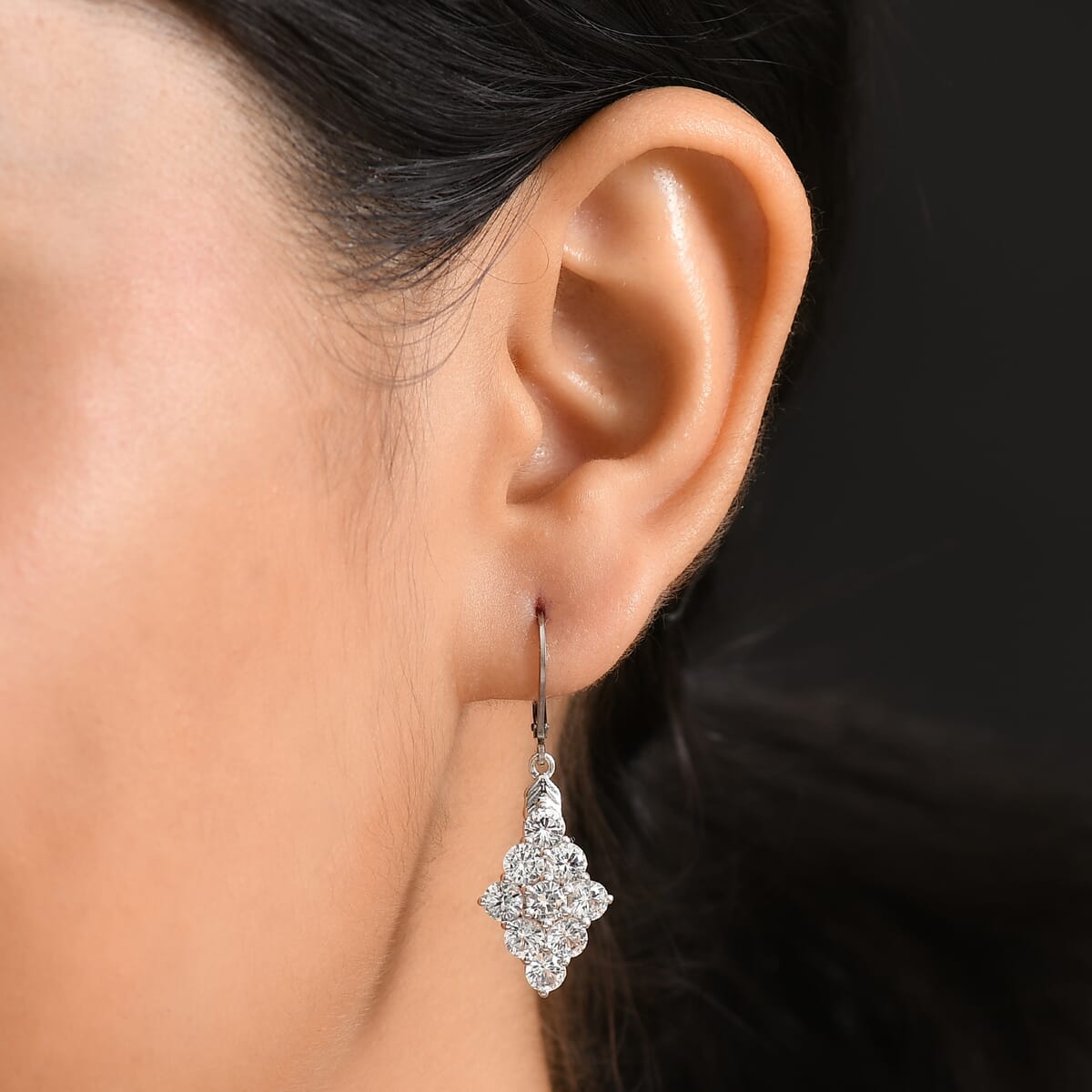 Karis Lab Created White Sapphire 5.65 ctw Radiance Cluster Earrings in Platinum Bond image number 2