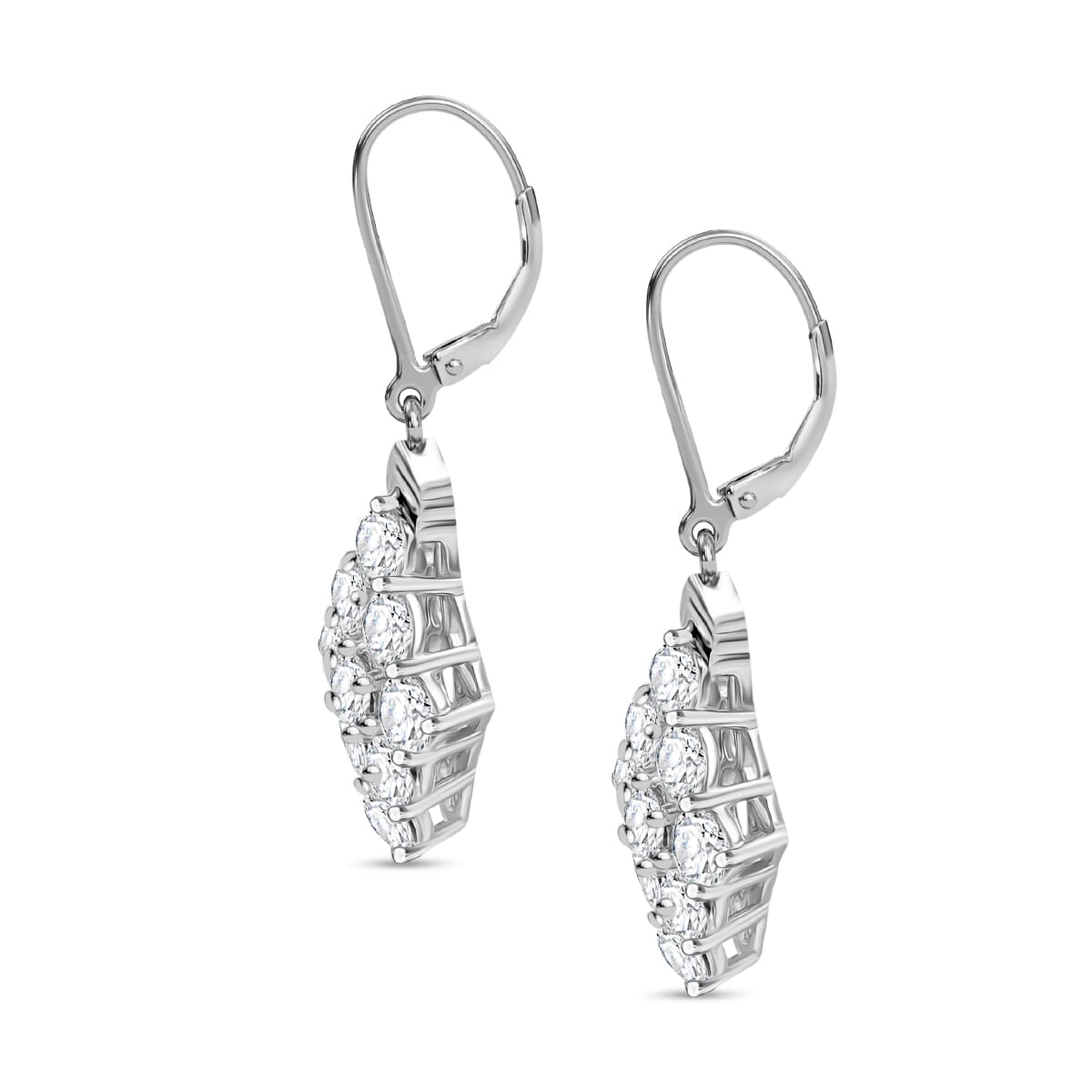 Karis Lab Created White Sapphire 5.65 ctw Radiance Cluster Earrings in Platinum Bond image number 3