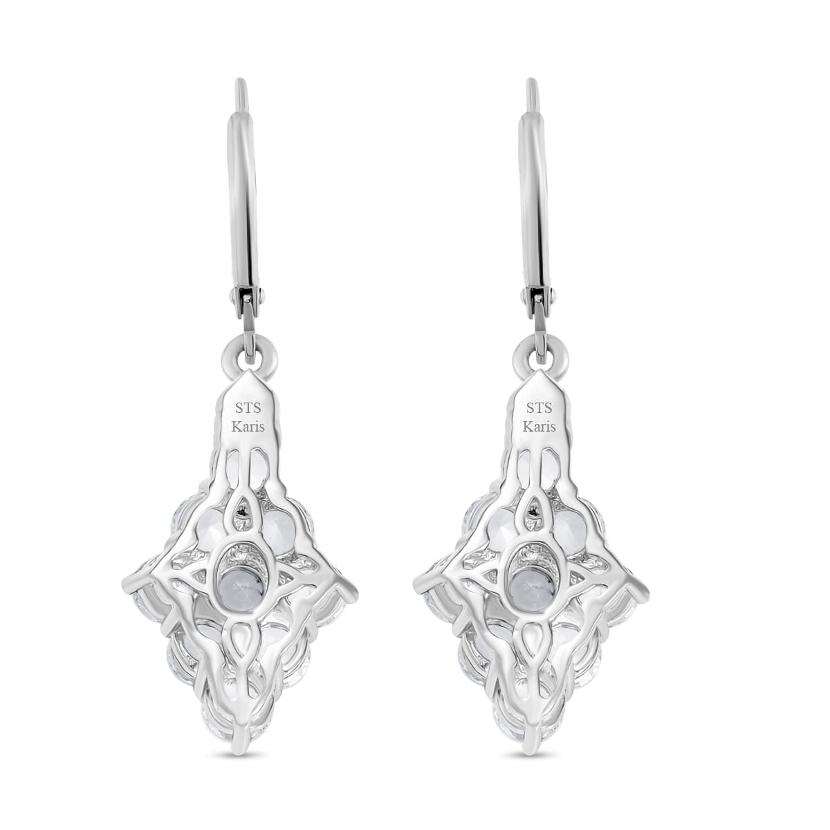 Karis Lab Created White Sapphire 5.65 ctw Radiance Cluster Earrings in Platinum Bond image number 4