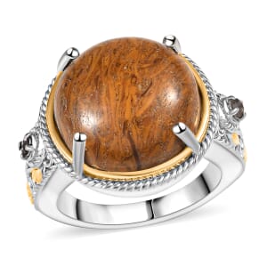 Script Stone and Brazilian Smoky Quartz 10.40 ctw Solitaire Ring in 14K YG and Platinum Over Copper (Size 10.0)
