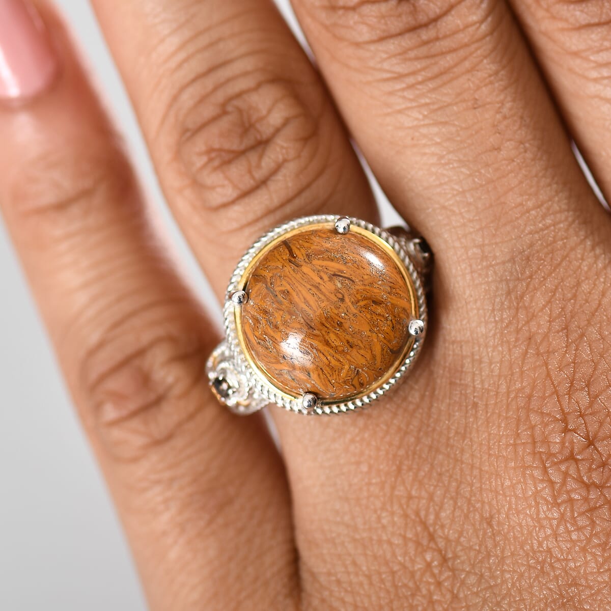 Script Stone and Brazilian Smoky Quartz 10.40 ctw Solitaire Ring in 14K YG and Platinum Over Copper (Size 10.0) image number 2