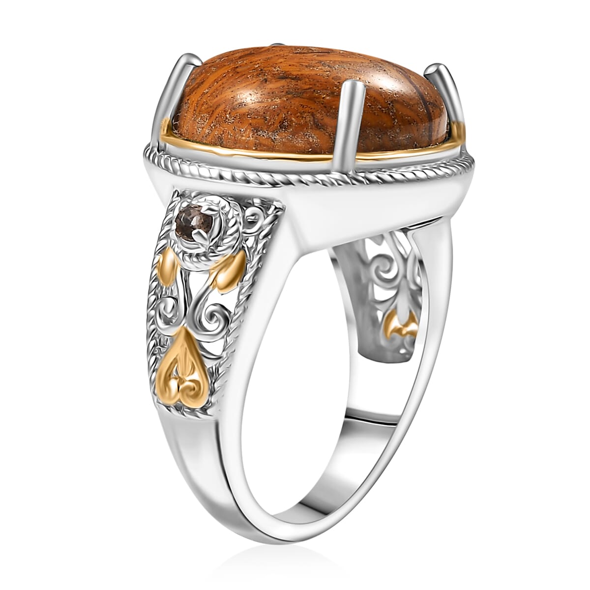Script Stone and Brazilian Smoky Quartz 10.40 ctw Solitaire Ring in 14K YG and Platinum Over Copper (Size 10.0) image number 3