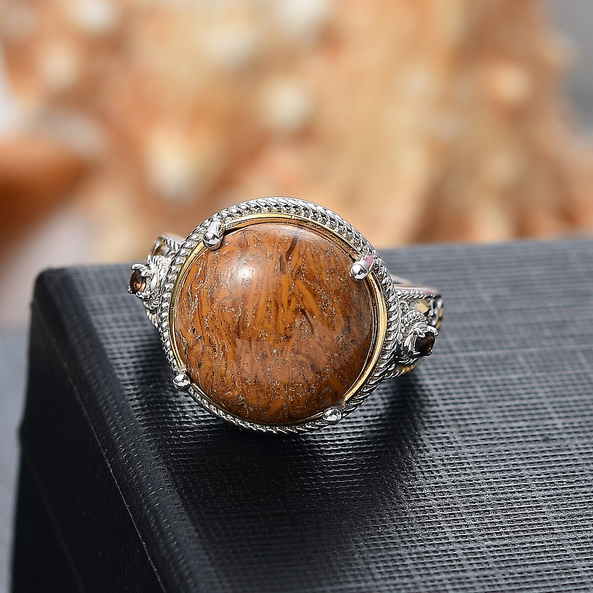 Script Stone and Brazilian Smoky Quartz 10.40 ctw Solitaire Ring in 14K YG and Platinum Over Copper (Size 7.0) image number 1