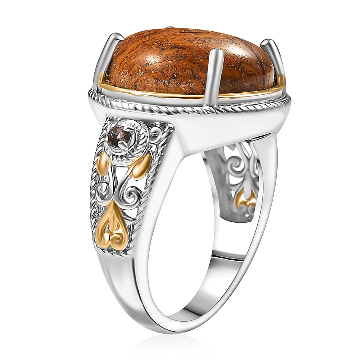 Script Stone and Brazilian Smoky Quartz 10.40 ctw Solitaire Ring in 14K YG and Platinum Over Copper (Size 7.0) image number 3