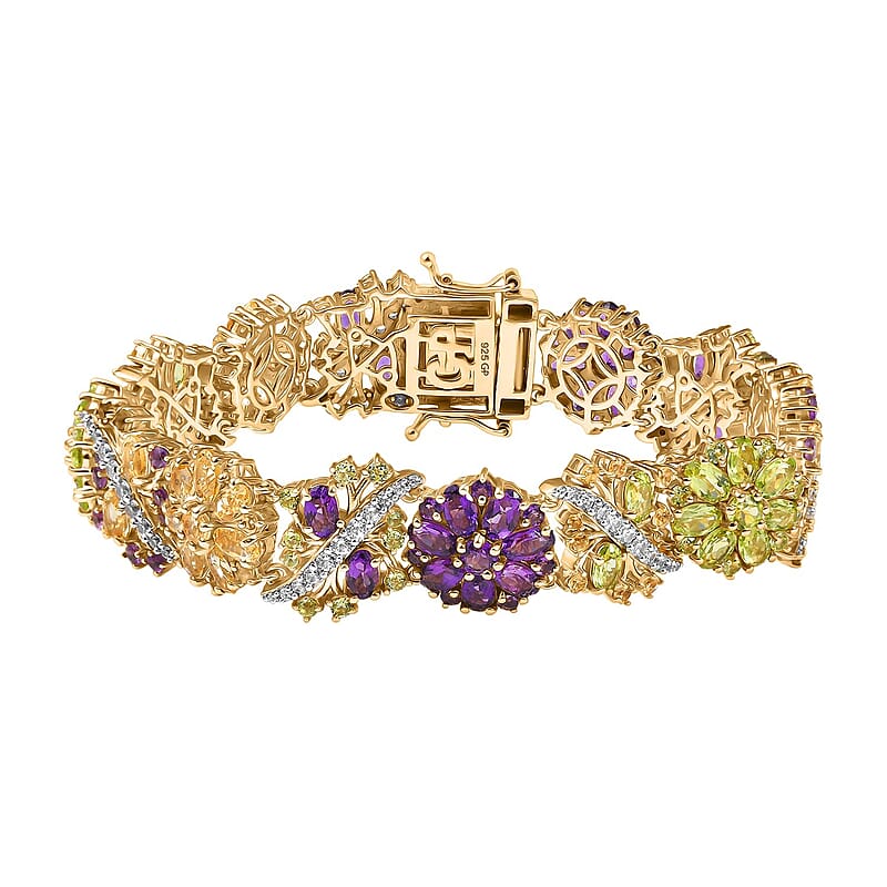GP Italian Garden Collection Multi Gemstone 21.60 ctw Bracelet in 18K Vermeil Yellow Gold Over Sterling Silver (7.25 In)