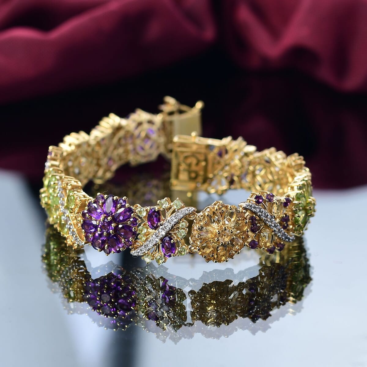 GP Italian Garden Collection Multi Gemstone 21.60 ctw Bracelet in 18K Vermeil Yellow Gold Over Sterling Silver (7.25 In) image number 1