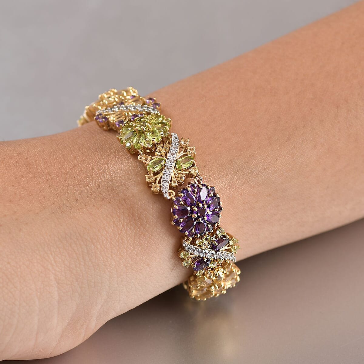 GP Italian Garden Collection Multi Gemstone 21.60 ctw Bracelet in 18K Vermeil Yellow Gold Over Sterling Silver (7.25 In) image number 2