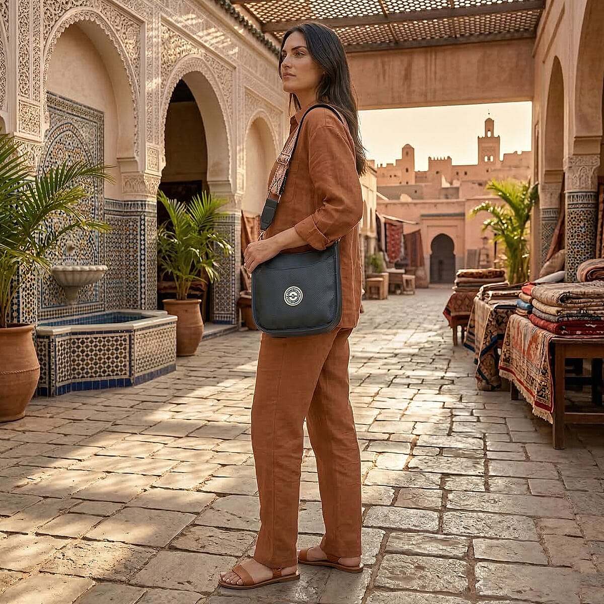 Aeropostale Navy Faux Leather Crossbody Bag with Beige Adjustable Shoulder Strap image number 2