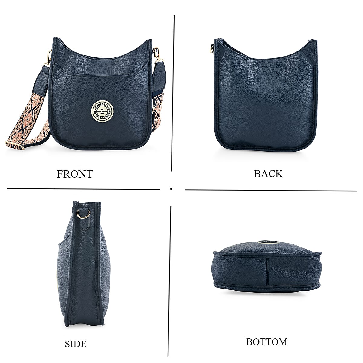 Aeropostale Navy Faux Leather Crossbody Bag with Beige Adjustable Shoulder Strap image number 4