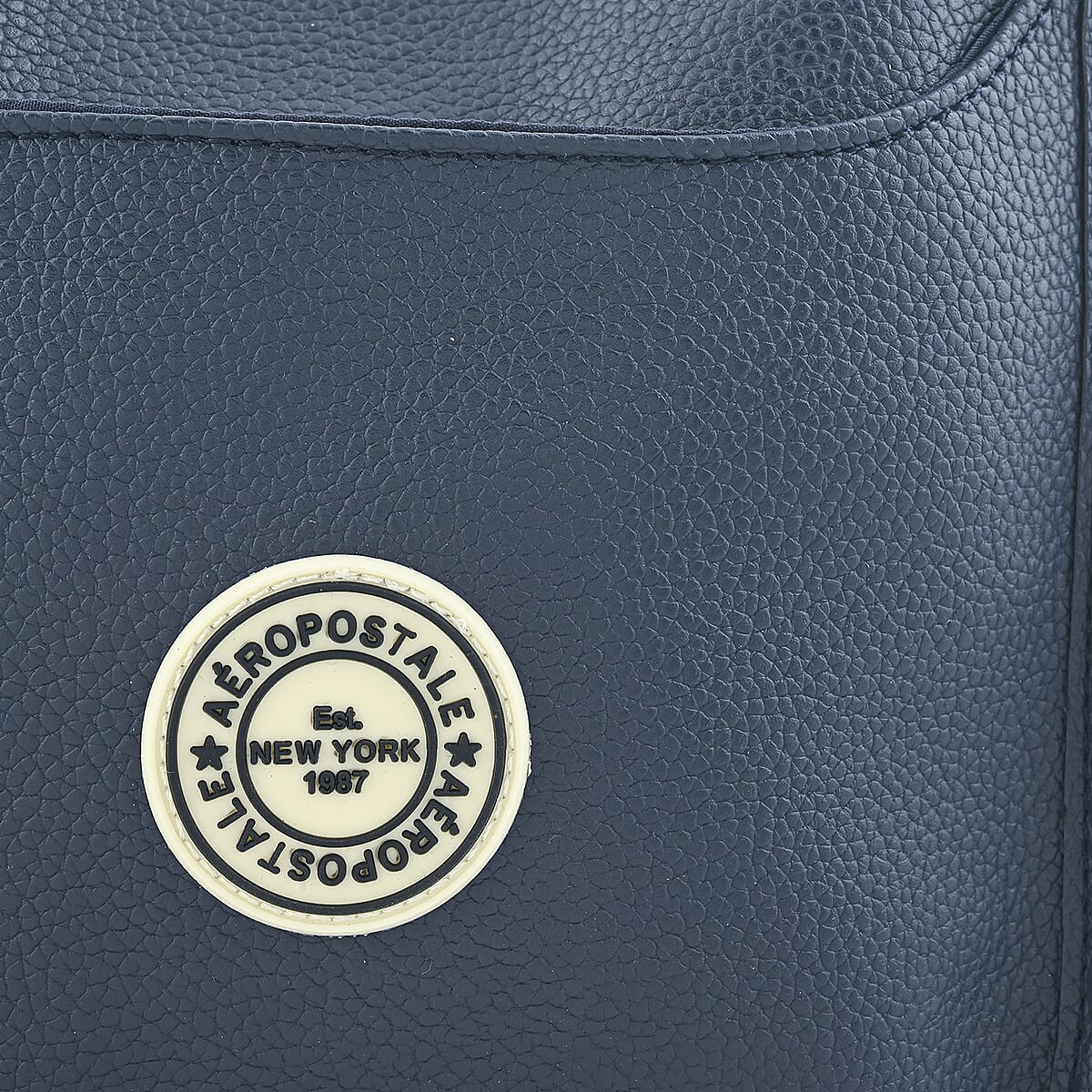 Aeropostale Navy Faux Leather Crossbody Bag with Beige Adjustable Shoulder Strap image number 7