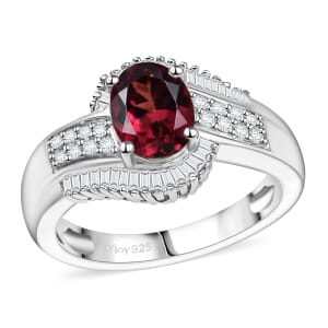D'Joy Premium Ouro Fino Rubellite and Diamond 1.75 ctw Ring in Rhodium Over Sterling Silver (Size 10.0)
