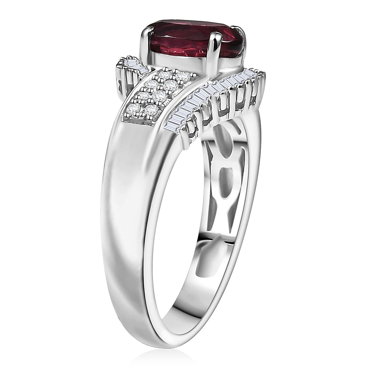 D'Joy Premium Ouro Fino Rubellite and Diamond 1.75 ctw Ring in Rhodium Over Sterling Silver (Size 10.0)